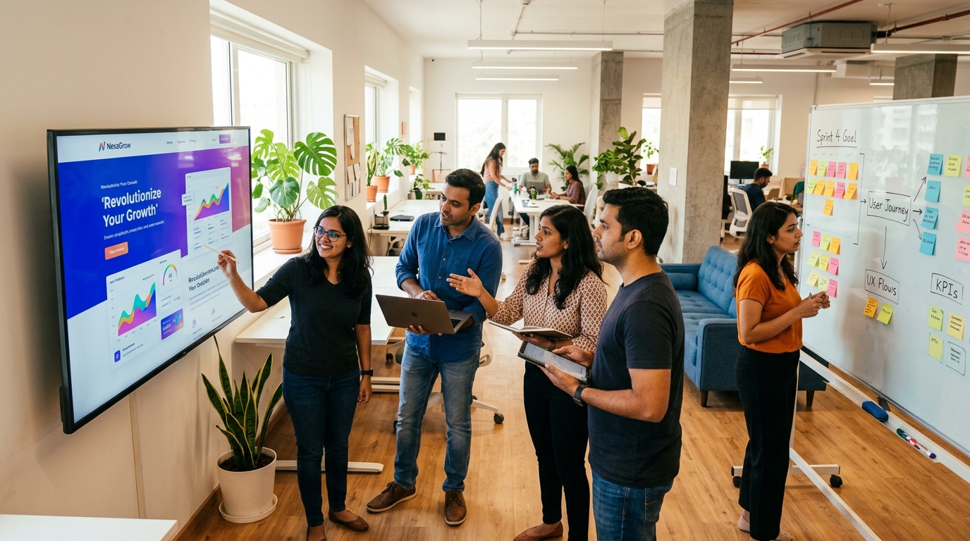 Wezen Tech team collaborating on a project in the office